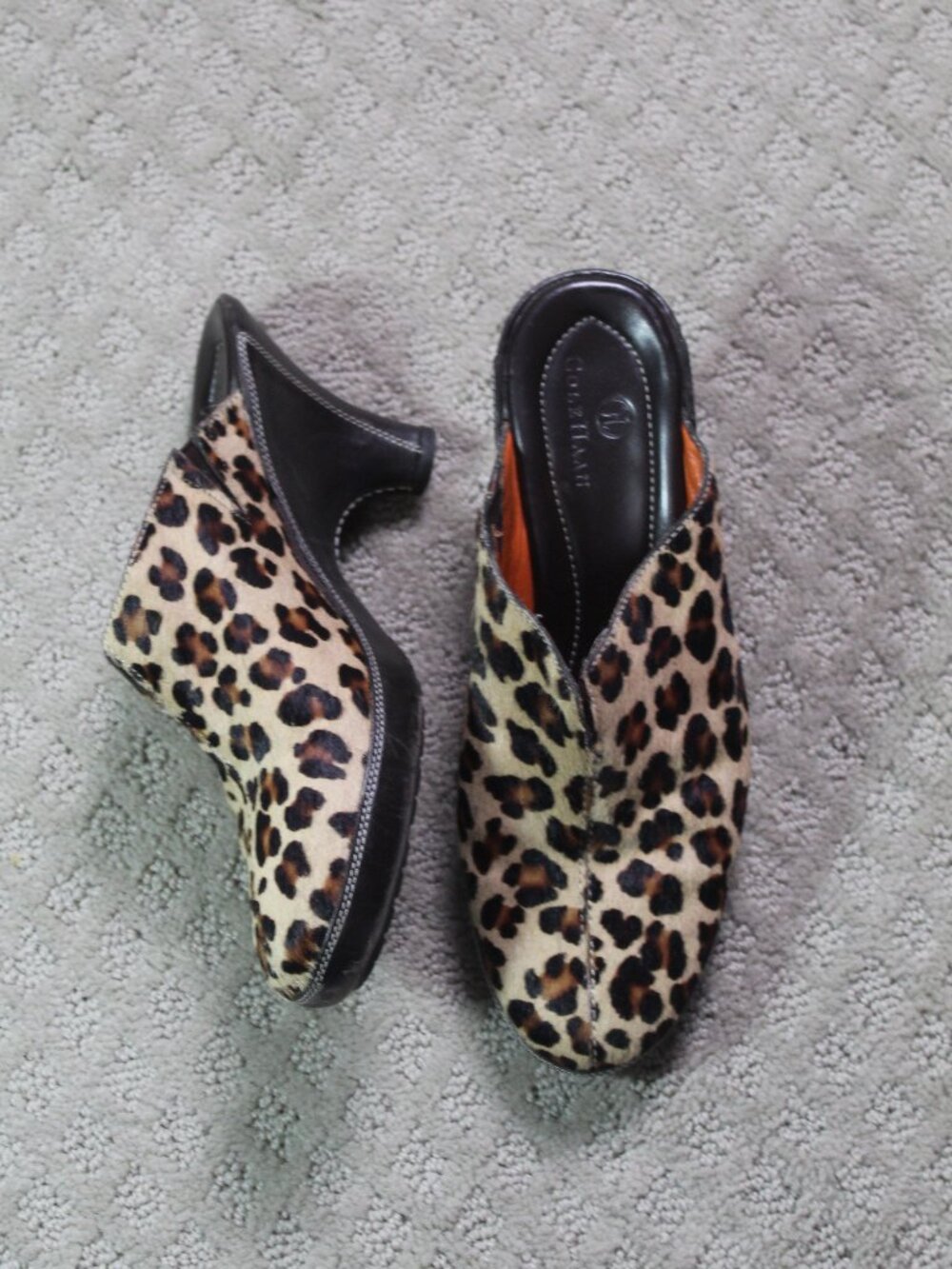 Cole Haan Size 6.5B Cheetah Print Cow Hair 3" Heeled Mules